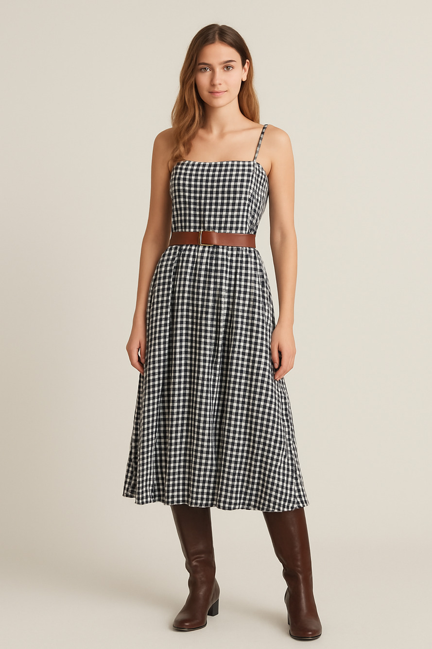 J. Crew Gingham Ruffle Transitional timeless Academia Farmcore Midi Dress Size 8